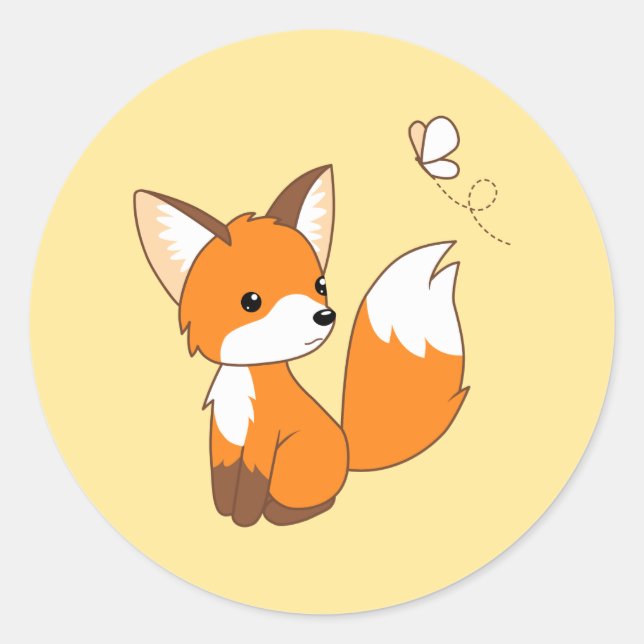 Sticker Rond Beurre de surveillance Little Fox sur Jaune (Devant)