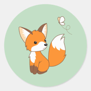 Sticker Rond Beurre d'observation de Little Fox sur vert