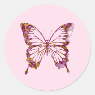 Sticker Rond Beurre doux rose et or en marbre