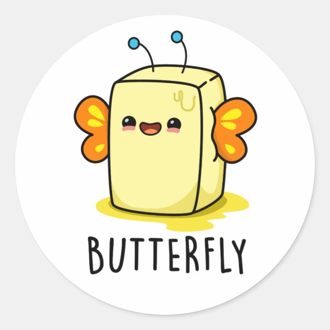 Sticker Rond Beurre Drôle Papillon Avec Jeu D'Ailes (Devant)