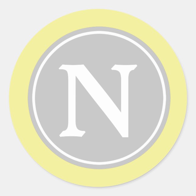 Sticker Rond Beurre gris cendré Monogramme jaune et blanc (Devant)