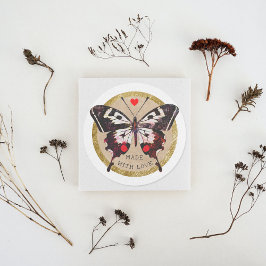 Sticker Rond Beurre-Papillon Vintage Cute Coeur Fabriqué Avec A