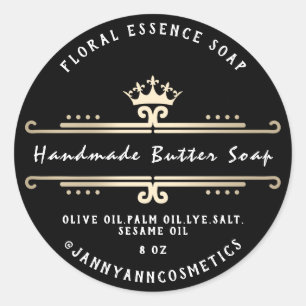 Sticker Rond Beurre Soap Cosmétique Black Gold Royal Crown