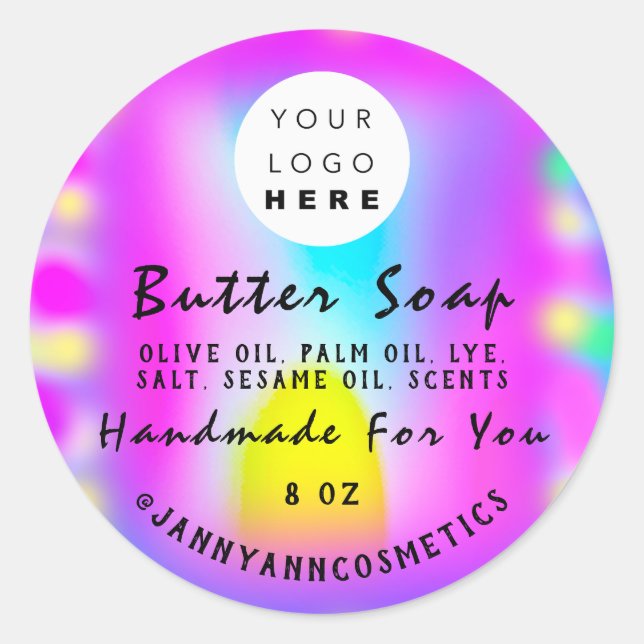 Sticker Rond Beurre Soap Cosmétique Logo Holographe Unicorne ro (Devant)