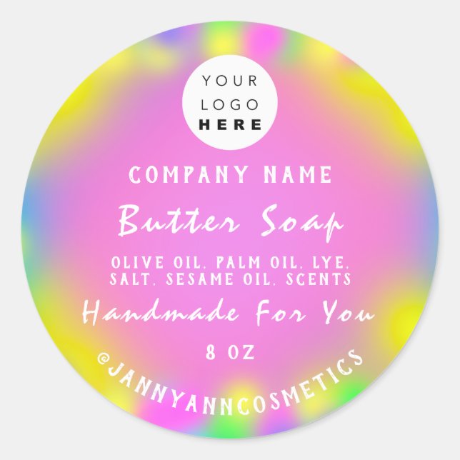 Sticker Rond Beurre Soap Cosmétique Magasiner Holographe Logo p (Devant)
