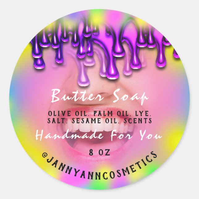 Sticker Rond Beurre Soap Cosmétiques Hot rose Holographe sourir (Devant)