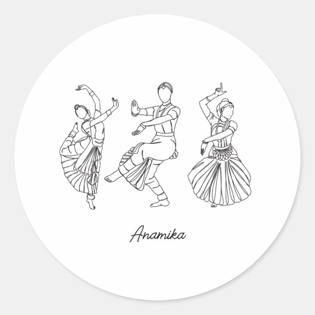 Sticker Rond Bharatanatyam Dance nom personnalisé (Devant)