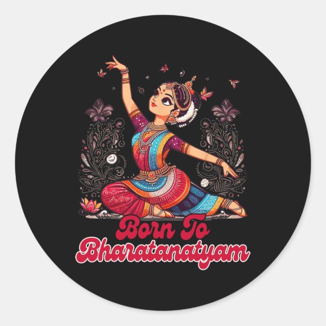 Sticker Rond Bharatanatyam Danseur Indien Né À Bharat (Devant)