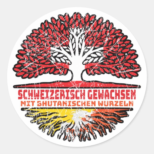 Sticker Rond Bhoutan Bhoutan Suisse Arbre Racines (Devant)