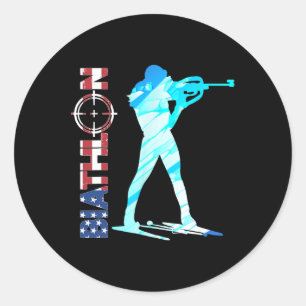 Sticker Rond Biathlon Usa Drapeau Vêtements American Cross-coun