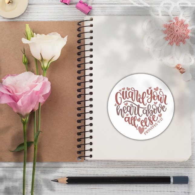 Sticker Rond Bible chrétienne Verse ✝️ Garde Votre Coeur (Christian Bible Verse ✝️ Guard Your Heart Classic Round Sticker)
