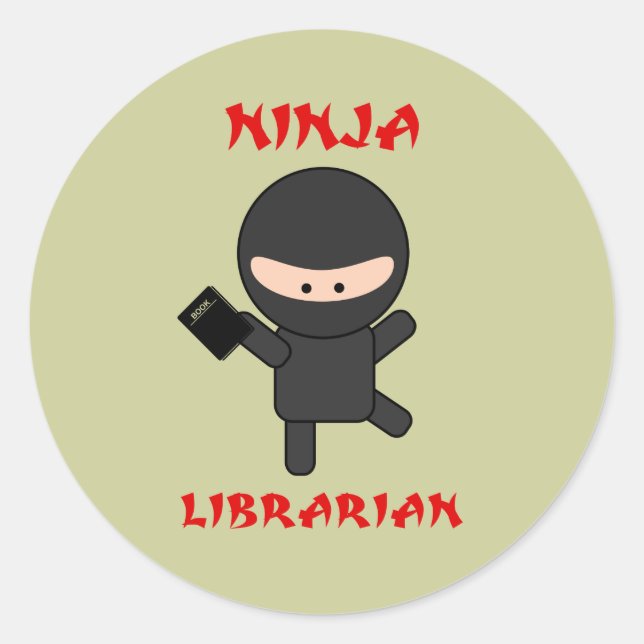 Sticker Rond Bibliothécaire de Ninja avec le livre (Devant)