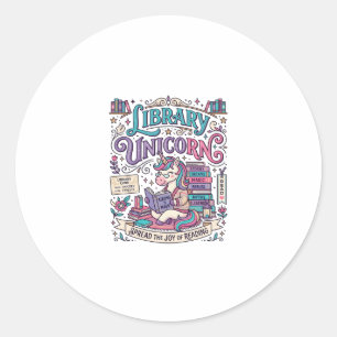 Sticker Rond Bibliothèque de licorne Licorne Coloré POD Artwork
