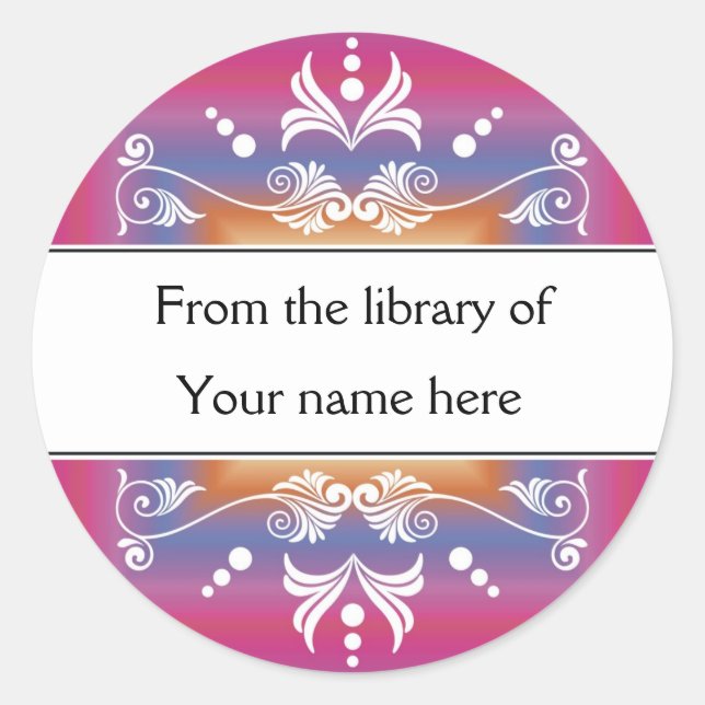 Sticker Rond Bibliothèque rose (Devant)