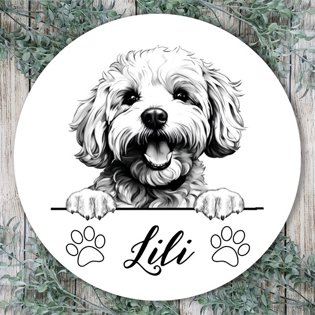 Sticker Rond Bichon Frise Chien Dessin main personnalisé (Créateur téléchargé)