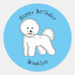 Sticker Rond Bichon frise dog dessin animé