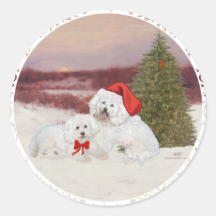 Sticker Rond Bichon Frise Noël