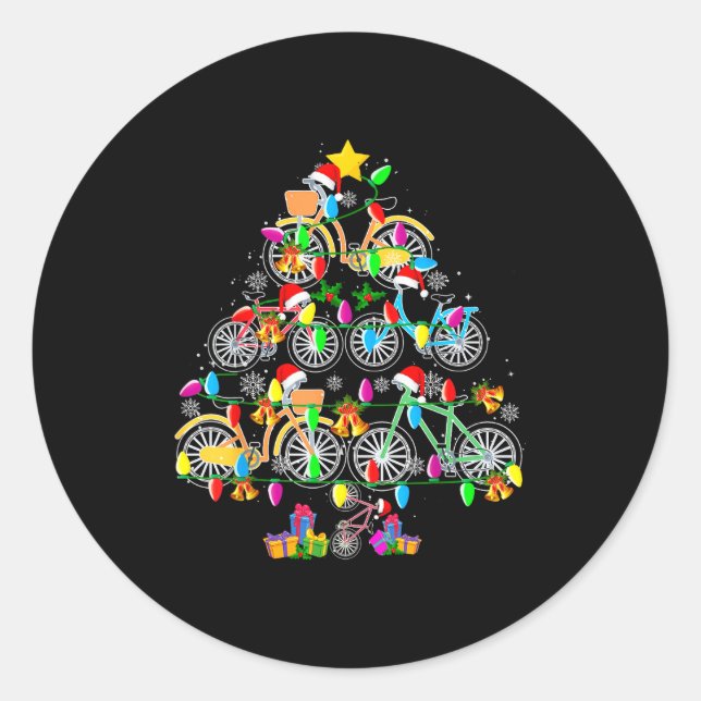 Sticker Rond Bicycle Christmas Tree Funny Santa Bicycle Lover B (Devant)