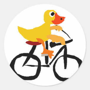 Sticker Rond Bicyclette amusant canard jaune
