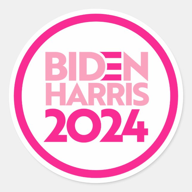 Sticker Rond Biden Harris 2024 en rose (Devant)