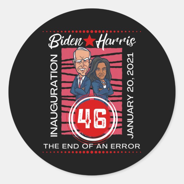 Sticker Rond Biden Inauguration Fin D'Une Erreur Cartoon (Devant)