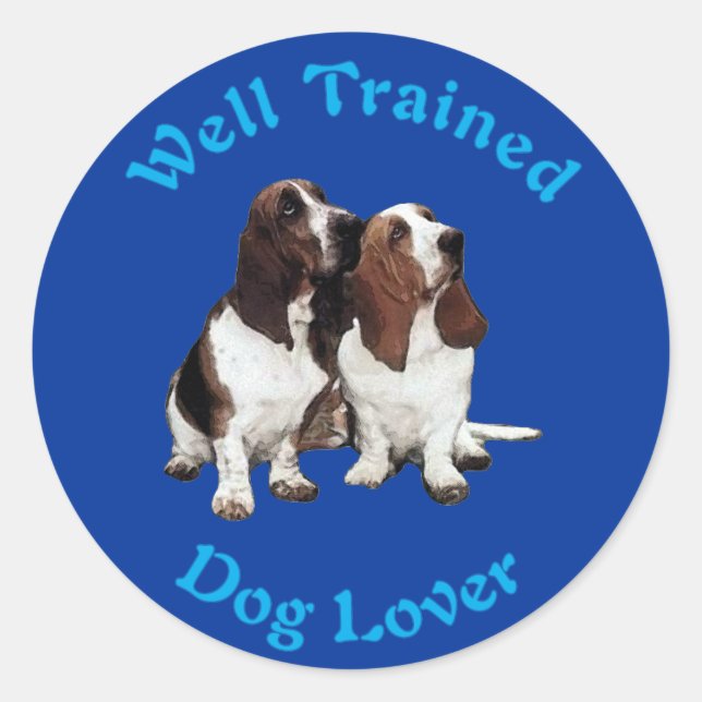 Sticker Rond Bien Formé (Basset Hound) (Devant)