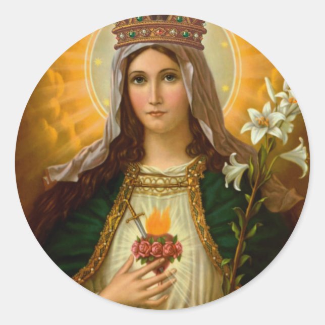 Sticker Rond Bienheureuse Mère Immaculée Coeur de Marie Image (Devant)