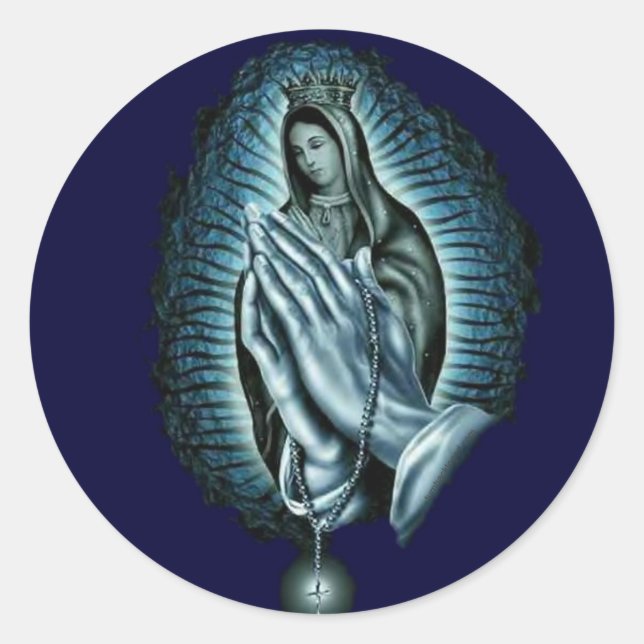 Sticker Rond Bienheureuse Vierge Marie Prière Rosaire (Devant)