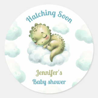 Sticker Rond Bientôt Éclos Mignon Dinosaure Bleu Garçon Baby Sh