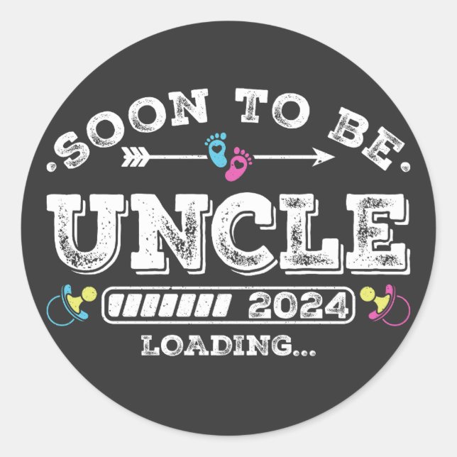 Sticker Rond Bientôt être Oncle 2024 Chargement (Devant)
