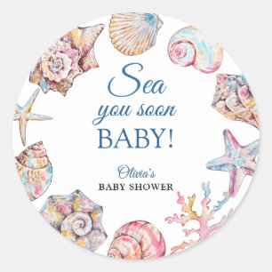 Sticker Rond Bientôt sous les mers Baby Shower Coquillage