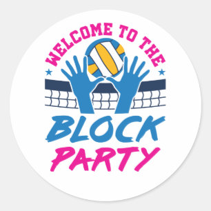 Sticker Rond Bienvenue à Block Party Volleyball joueur drôle