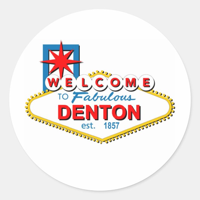 Sticker Rond Bienvenue à Denton, Texas ! (Devant)