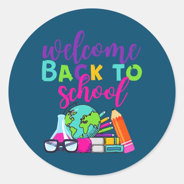 Sticker Rond Bienvenue À L'École Avec Design Pour Enseignant (Devant)