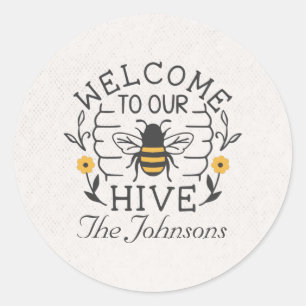 Sticker Rond Bienvenue à notre Hive Miel Abeille Printemps Ména
