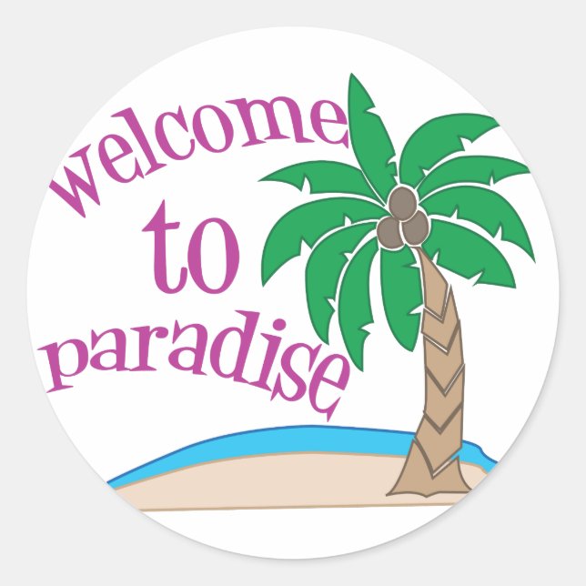 Sticker Rond Bienvenue Au Paradis (Devant)