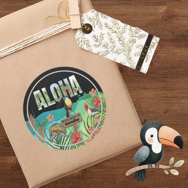 Sticker Rond Bienvenue au Paradis tropical Aloha (Welcome to Aloha tropical Paradise Classic Round Sticker )