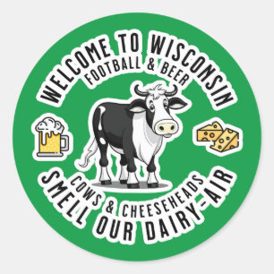 Sticker Rond Bienvenue au Wisconsin, Sentez notre air laitier