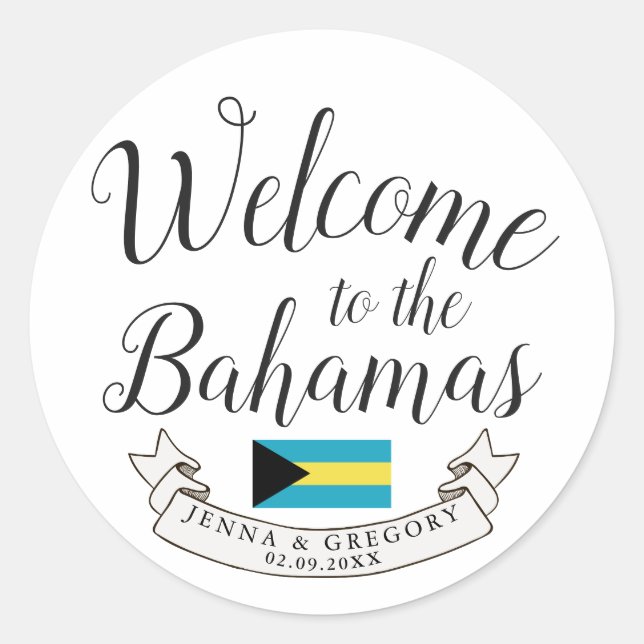 Sticker Rond Bienvenue aux Bahamas | Personnalisation du mariag (Devant)