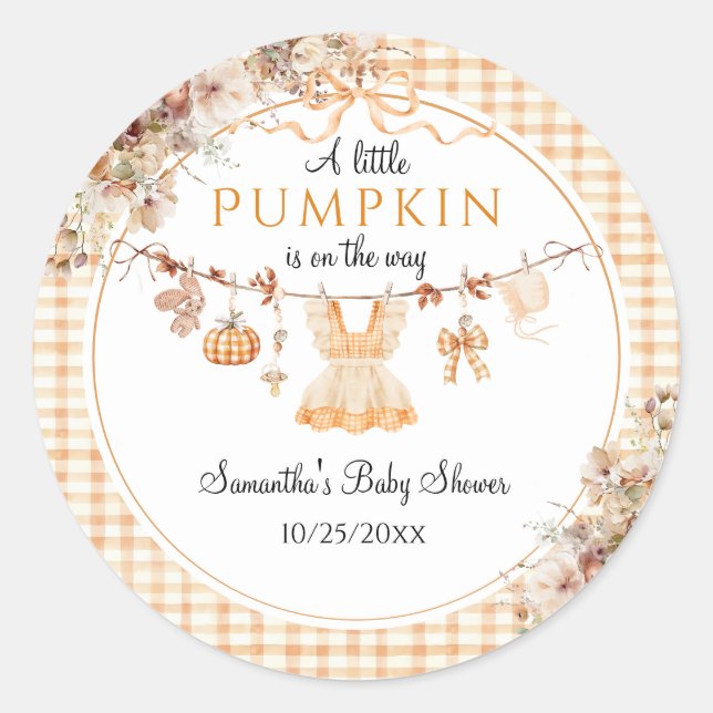 Sticker Rond Bienvenue Citrouille Girl Baby shower d'automne mo (Devant)