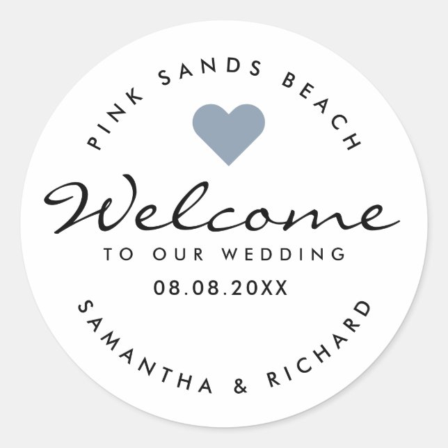 Sticker Rond Bienvenue Dans Notre Nom De Destination Mariage (Devant)