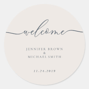 Sticker Rond Bienvenue Minimal Simple Navy Ivoire