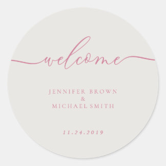 Sticker Rond Bienvenue minimale signature simple rose