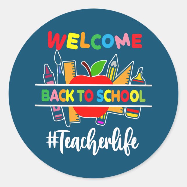 Sticker Rond Bienvenue Retour À L'École Enseignant (Devant)