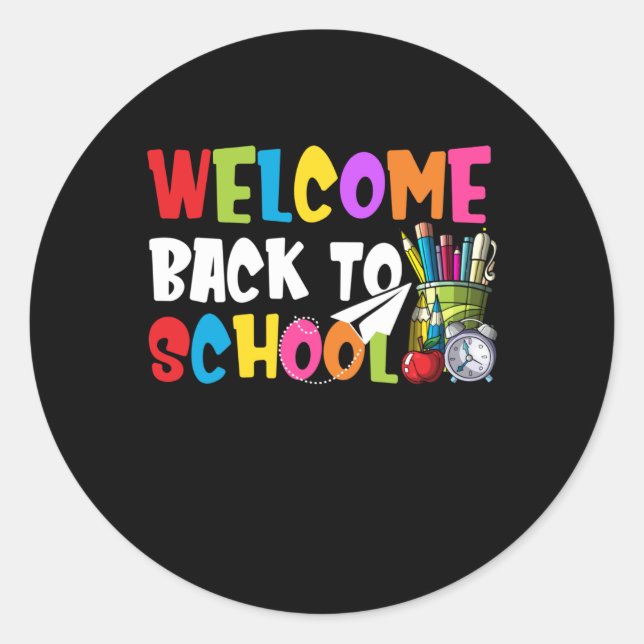 Sticker Rond Bienvenue Retour à l'école Premier jour enseignant (Devant)