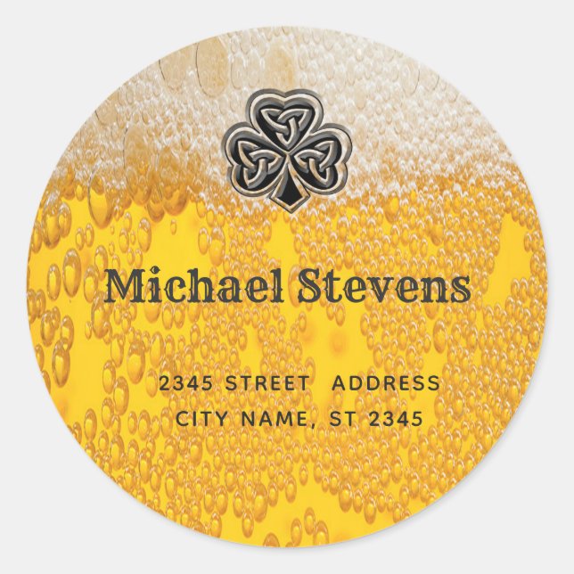Sticker Rond Bière branchée bière irlandaise shamrock chanceux  (Devant)