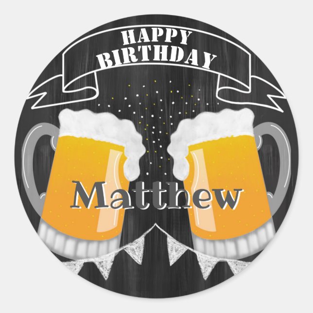 Sticker Rond Bière Chalkboard d'anniversaire personnalisée (Devant)