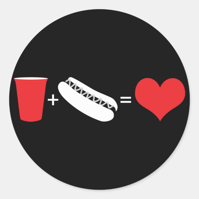 Sticker Rond bière + hot dogs = amour (Devant)