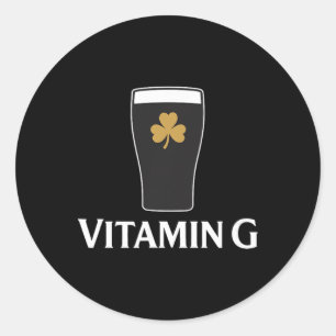 Sticker Rond Bière Stout Vitamin G Shamrock Boire Irlandais St