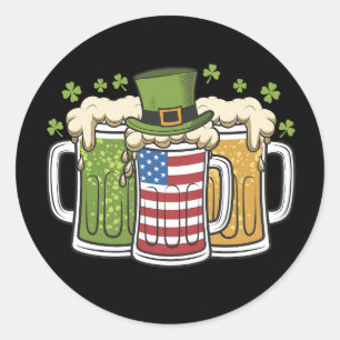 Sticker Rond Bières Irlandaises Irlande USA Drapeau Américain S